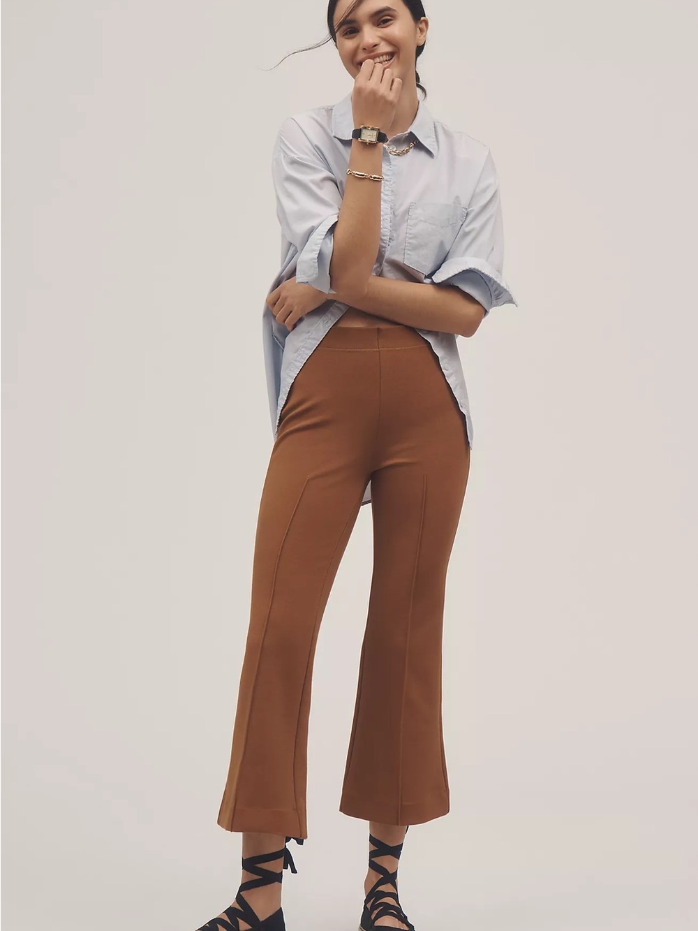 Maeve for Anthropologie The Margot Kick-Flare Crop Pants: Textured Edition